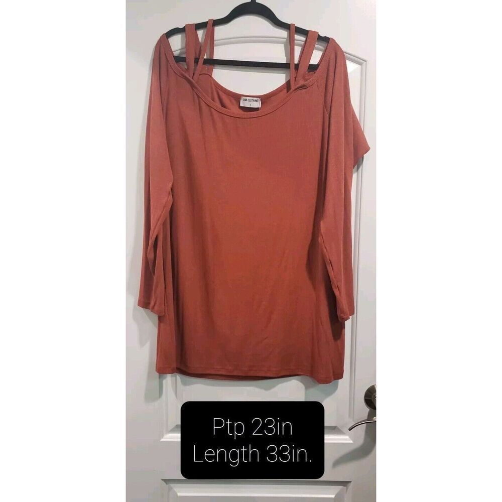 LNA Amber Rib Long Sleeve Top Women's 3X Cinnabar‎ NWT